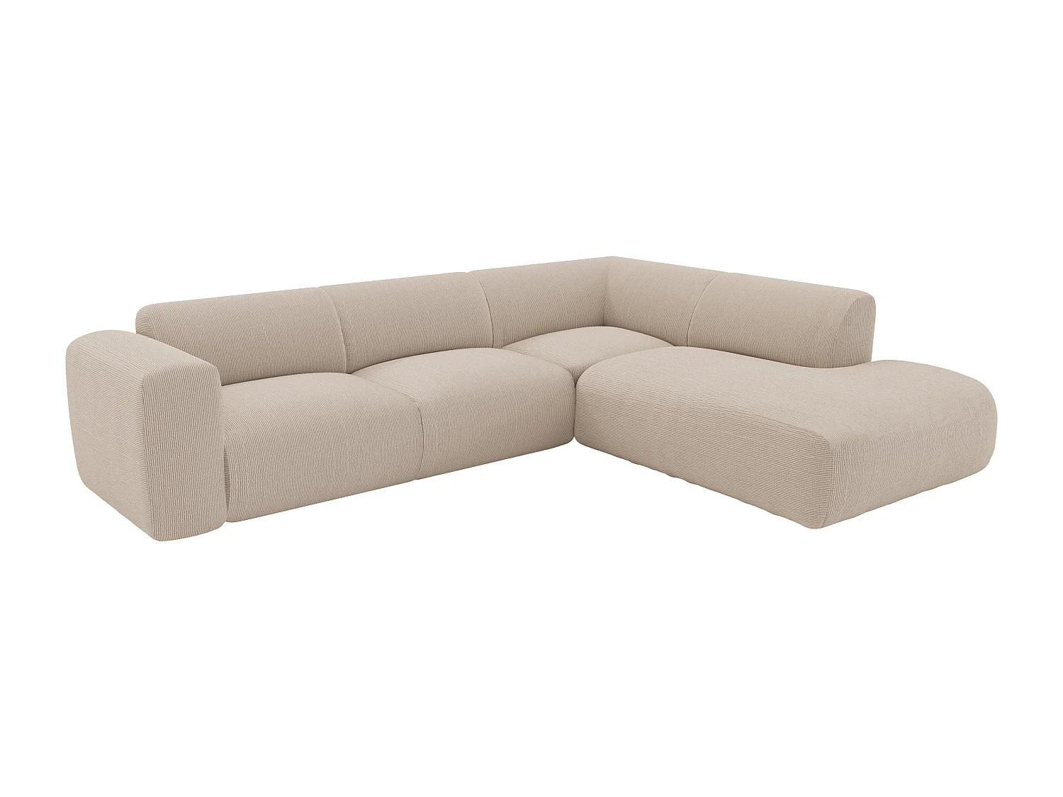 Grande sofá de canto direito com encosto e chaise-longue em veludo canelado bege - POGNI de Maison Céphy