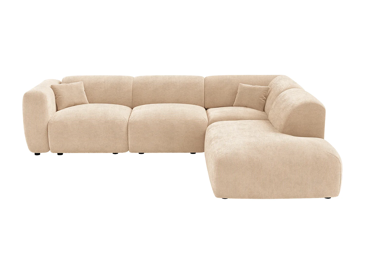 Large right-hand fine-rib velvet corner sofa with chaise longue backrest - Beige - POGNI by Maison Céphy