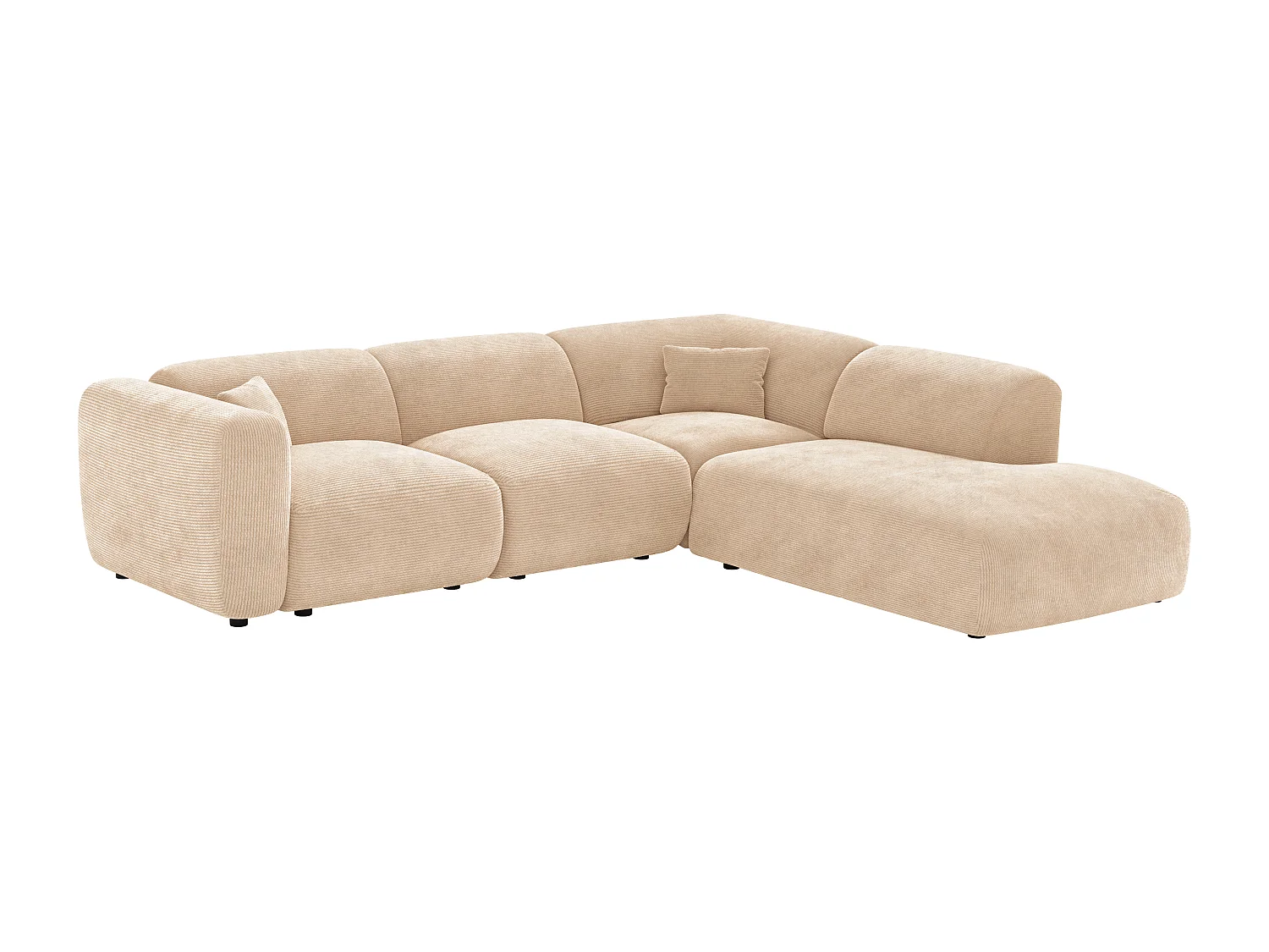 Large right-hand fine-rib velvet corner sofa with chaise longue backrest - Beige - POGNI by Maison Céphy