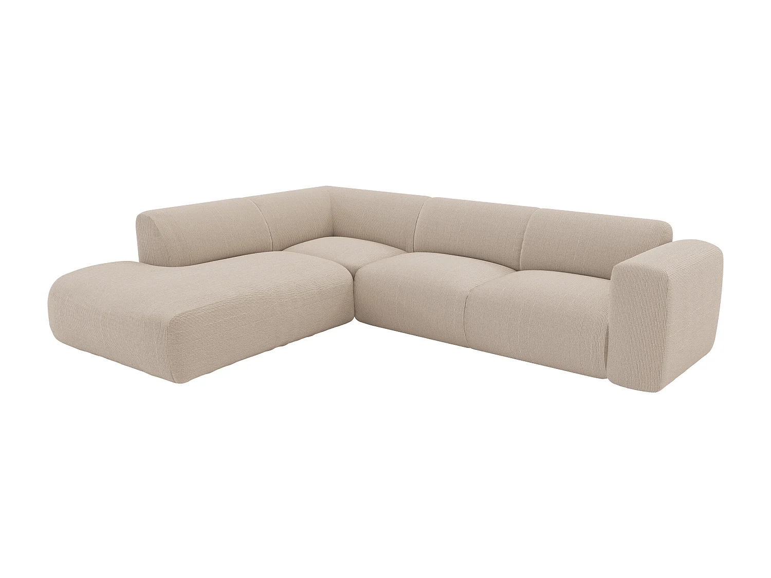 Grande sofá de canto esquerdo com encosto e chaise-longue em veludo canelado bege - POGNI de Maison Céphy