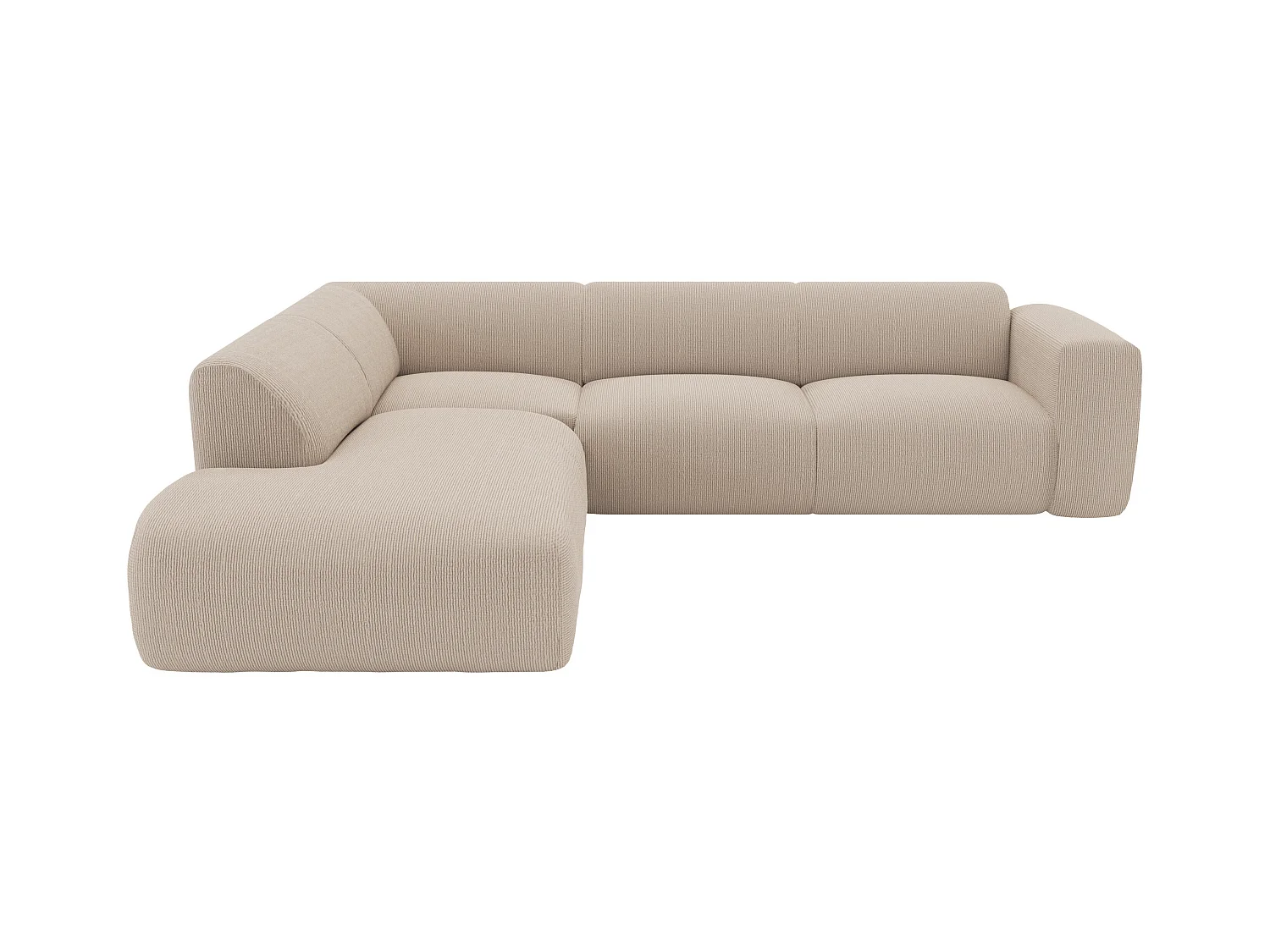 Sofá rinconera izquierdo con cheslong y respaldo de tela texturizada beige POGNI de Maison Céphy