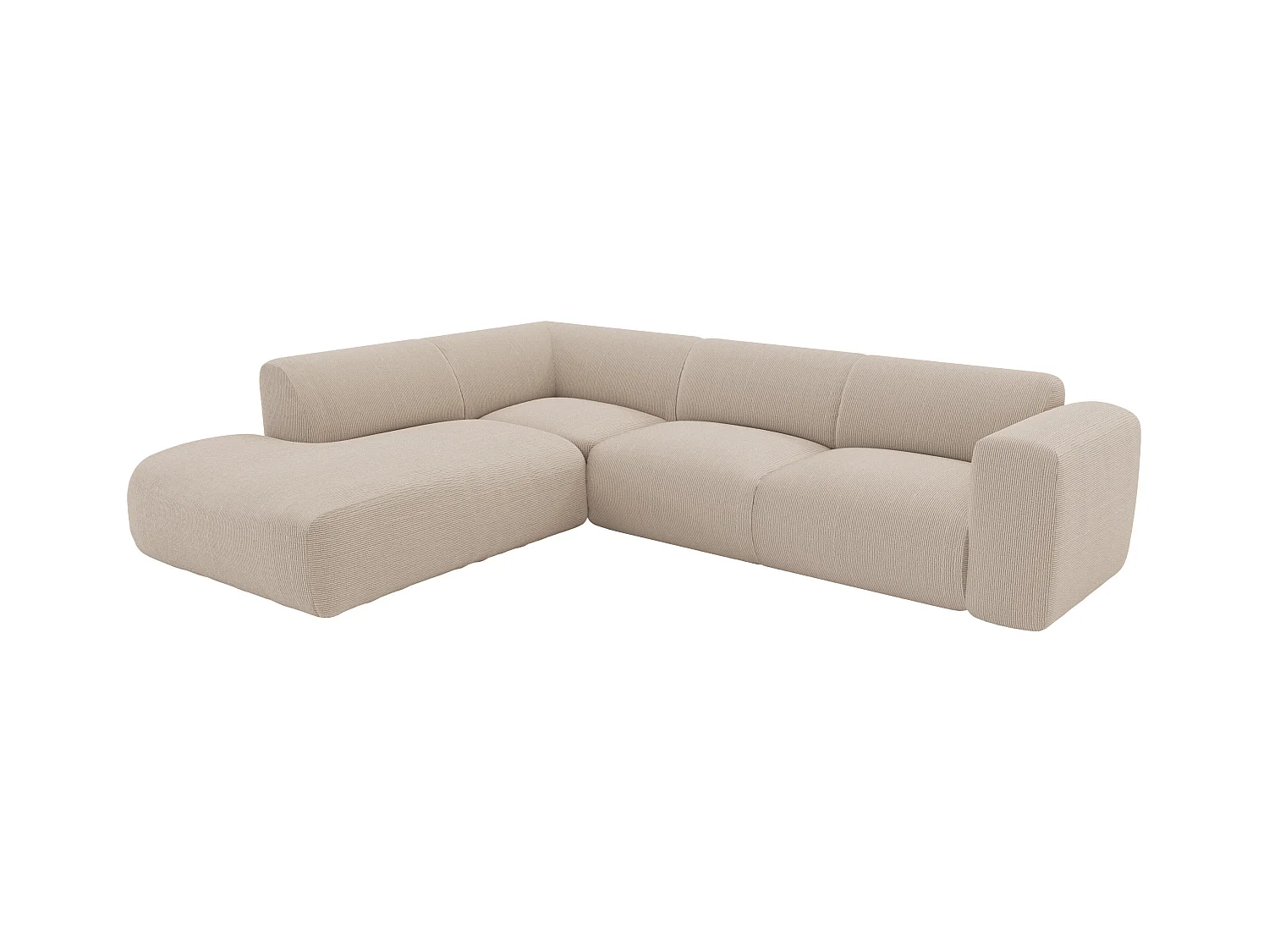 Sofá rinconera izquierdo con cheslong y respaldo de tela texturizada beige POGNI de Maison Céphy