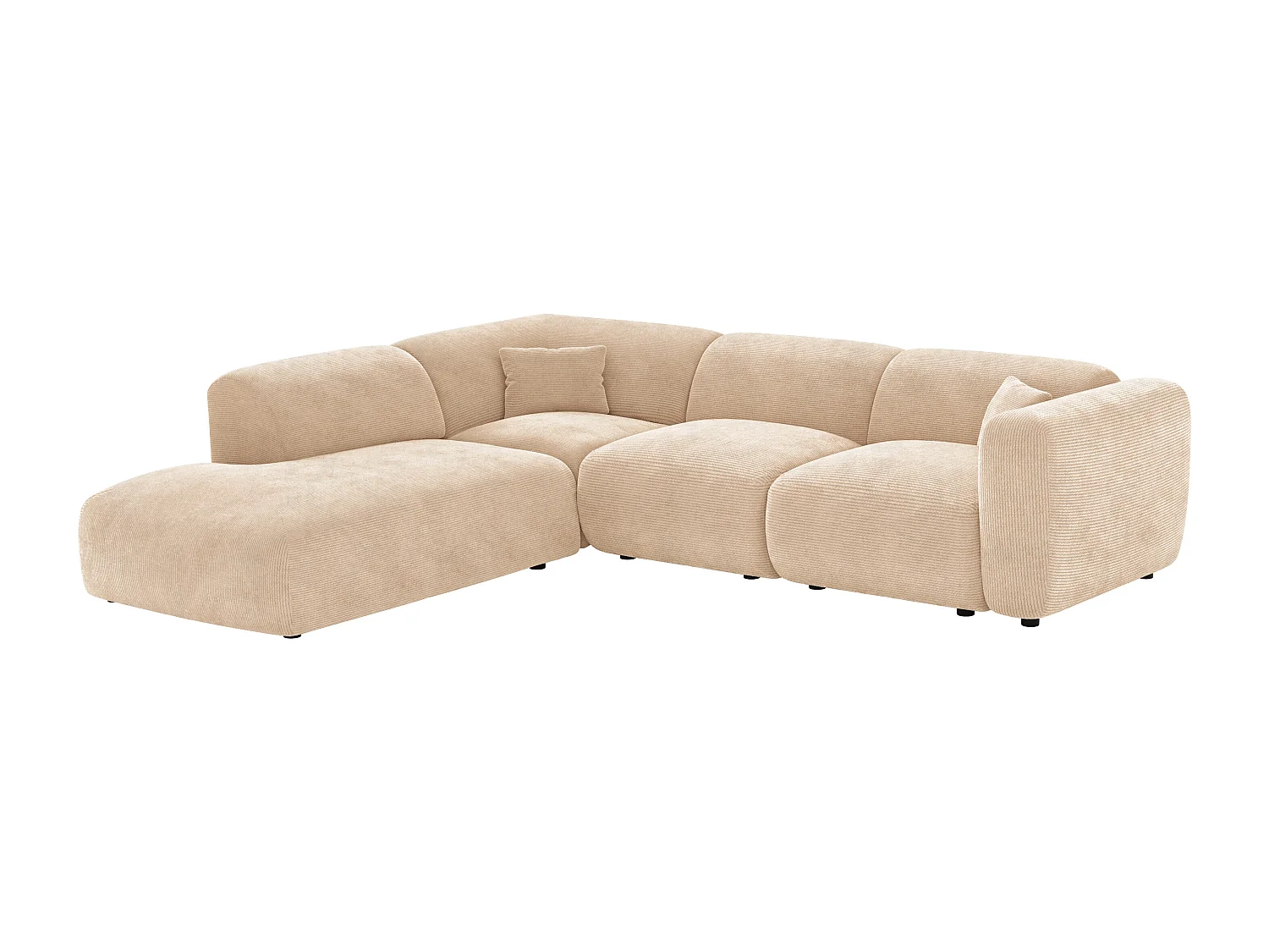 Large left-hand fine-rib velvet corner sofa with chaise longue backrest - Beige - POGNI by Maison Céphy