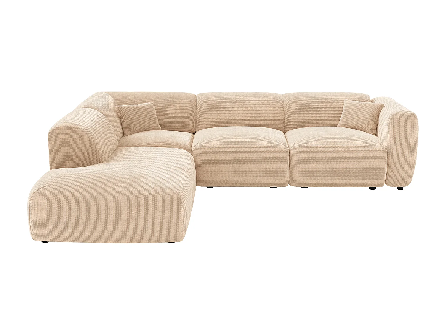 Large left-hand fine-rib velvet corner sofa with chaise longue backrest - Beige - POGNI by Maison Céphy