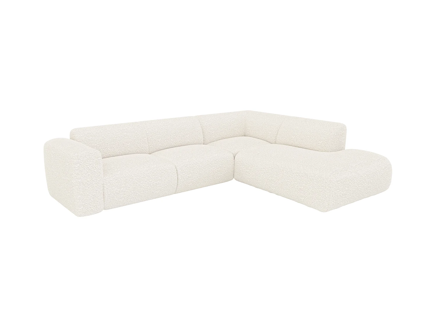Grande sofá de canto direito com encosto e chaise-longue em tecido bouclé branco - POGNI de Maison Céphy
