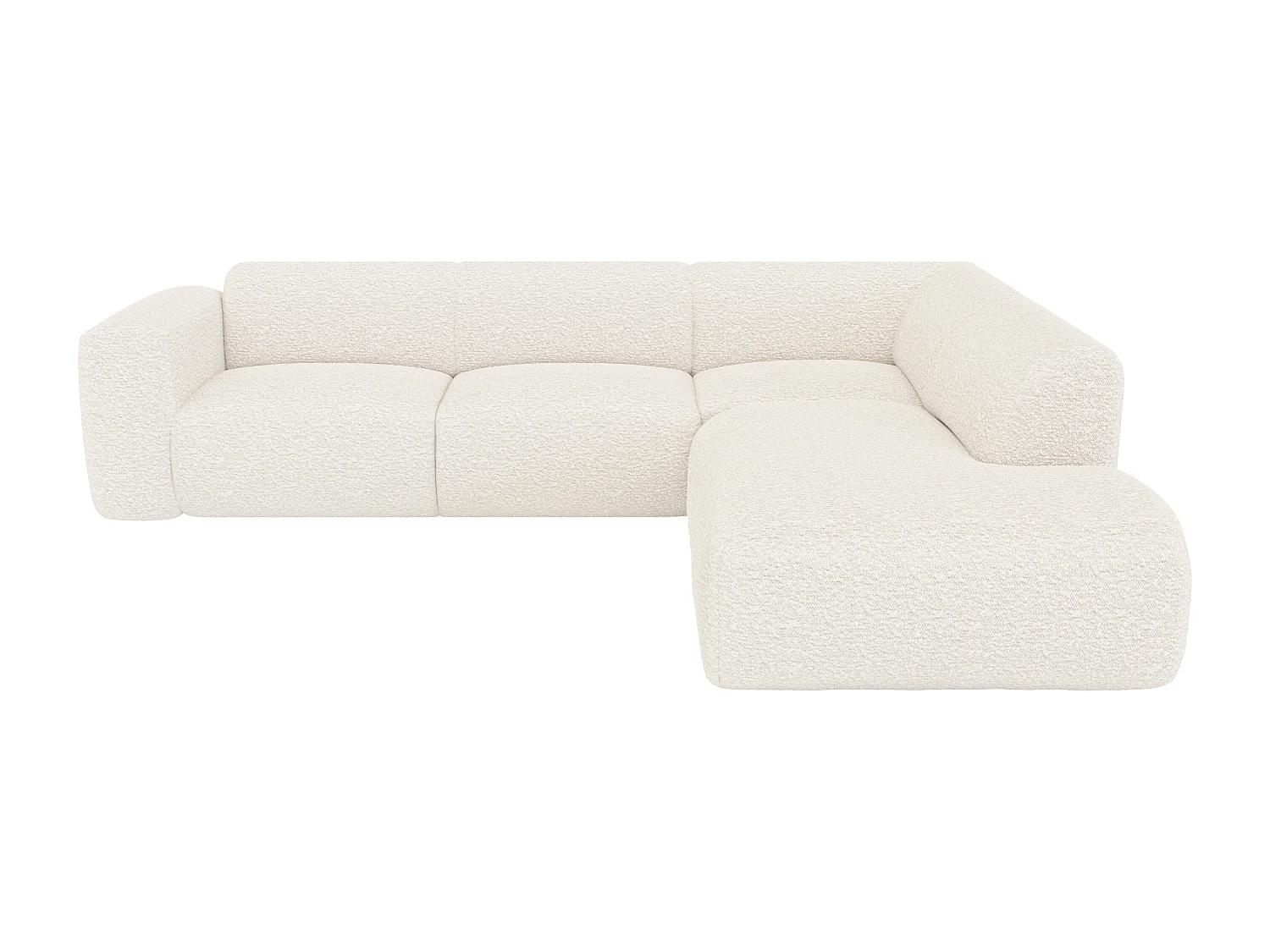 Stor hörnsoffa högerställd med schäslong i vit bouclé tyg Maison Céphy från POGNI