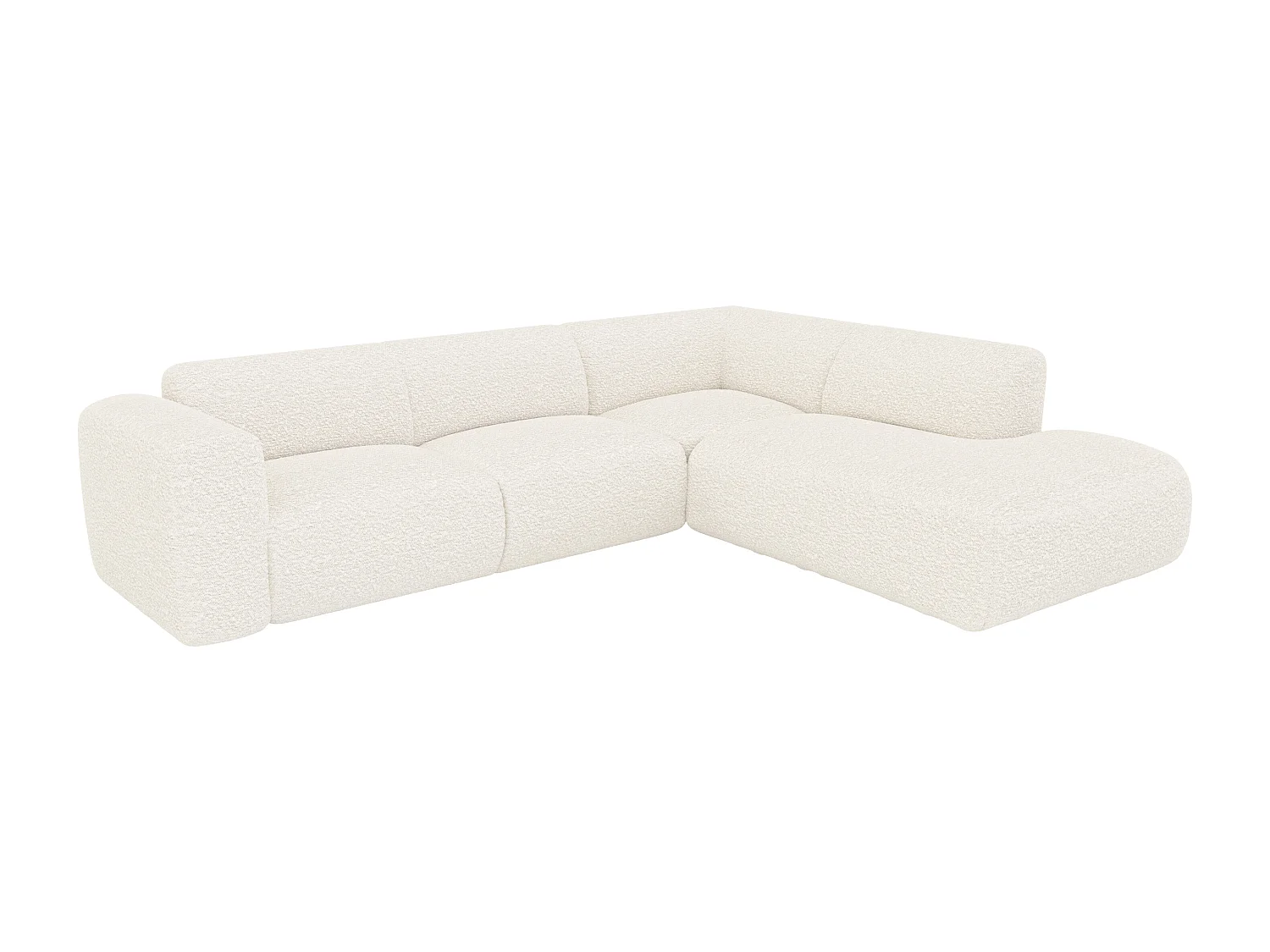 Stor hörnsoffa högerställd med schäslong i vit bouclé tyg Maison Céphy från POGNI