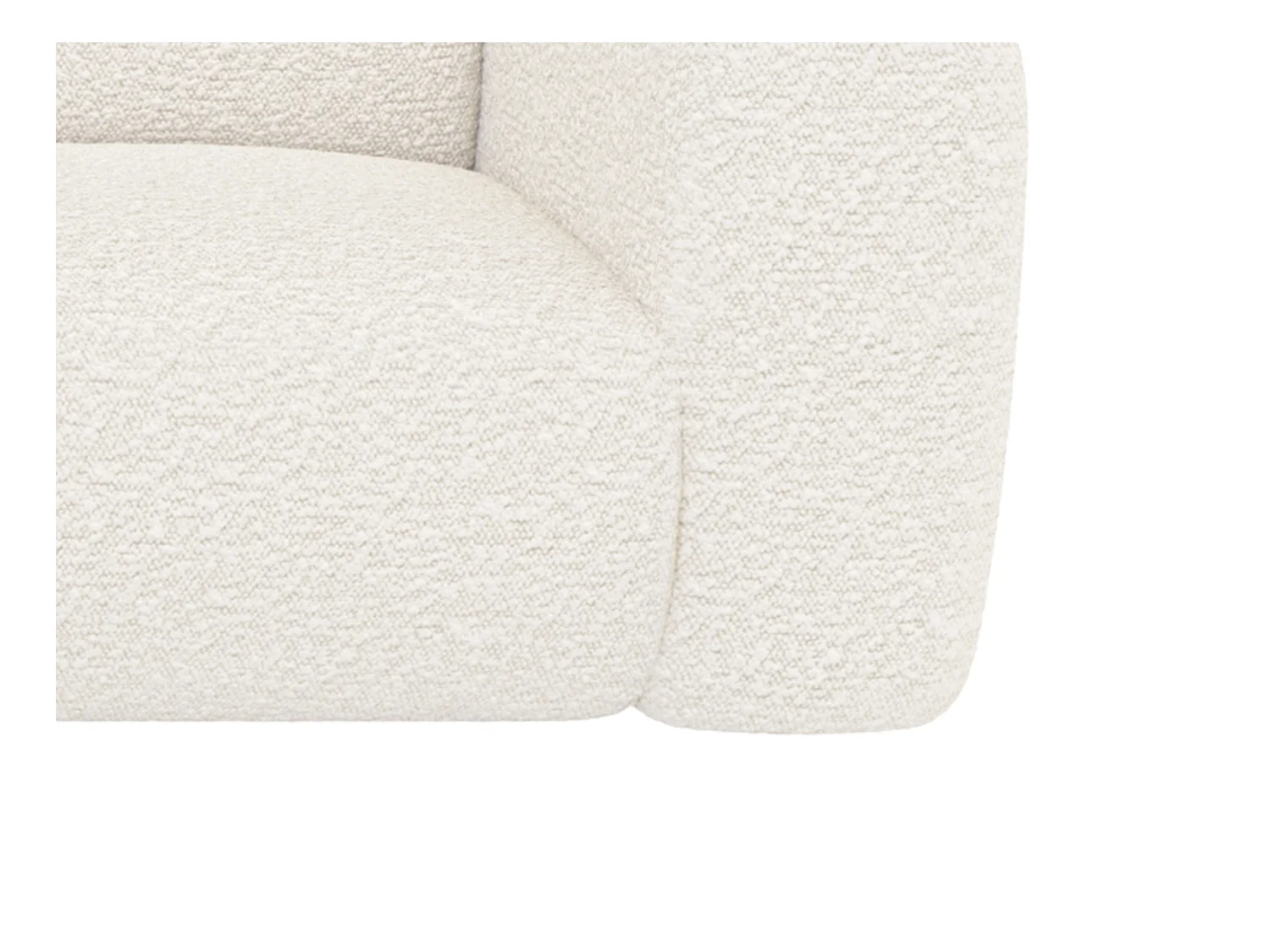 Grote hoekbank met hoek links met rugleuning aan de meridienne van witte boucléstof POGNI van Maison Céphy