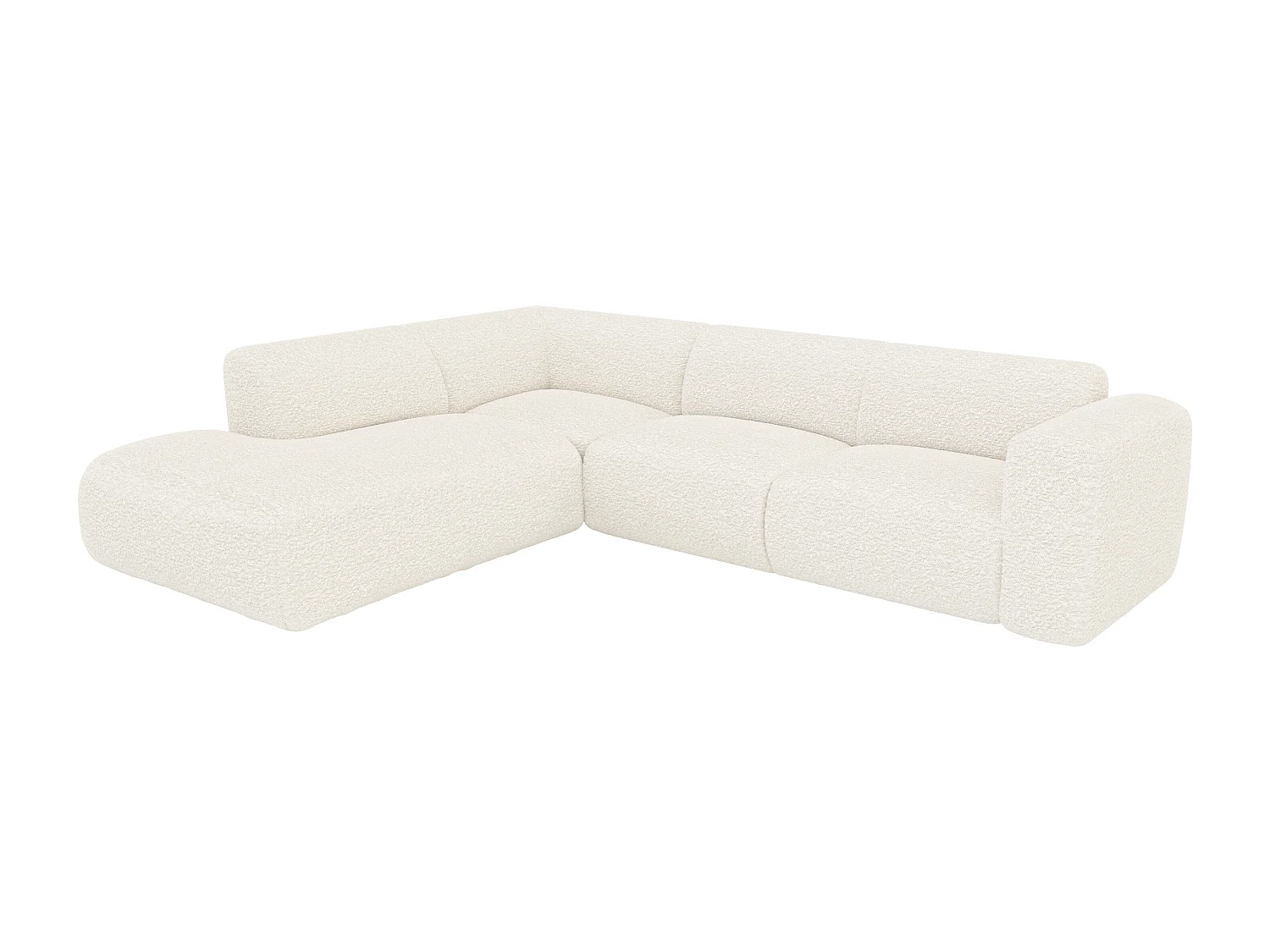 Großes Ecksofa mit Recamiere mit Rückenlehne - Ecke links - Bouclé-Stoff - Weiß - POGNI von Maison Céphy