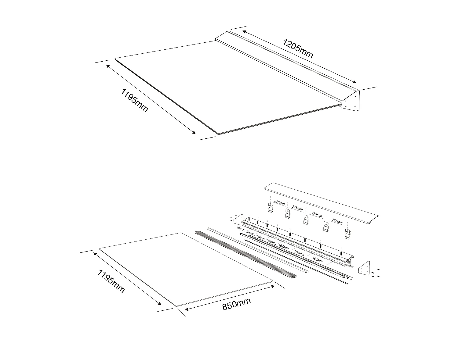 Toldo de porta em alumínio C120 x L90 cm plano com LEDs - LUXAMA