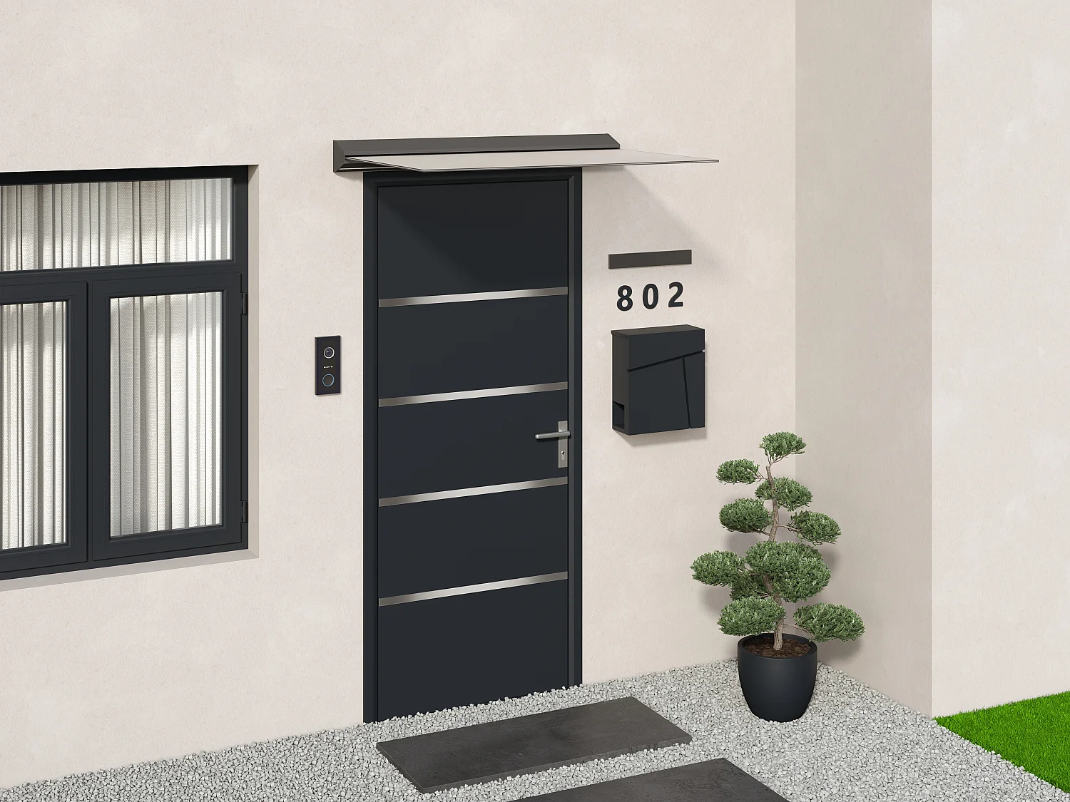 Dörrmarkis i aluminium L120 x B90 cm platt med LED-belysning - LUXAMA