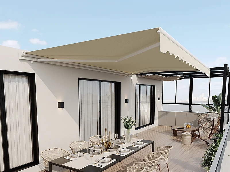 Estore exterior motorizado com caixa semi-embutida 5 x 3 m bege - COFANA