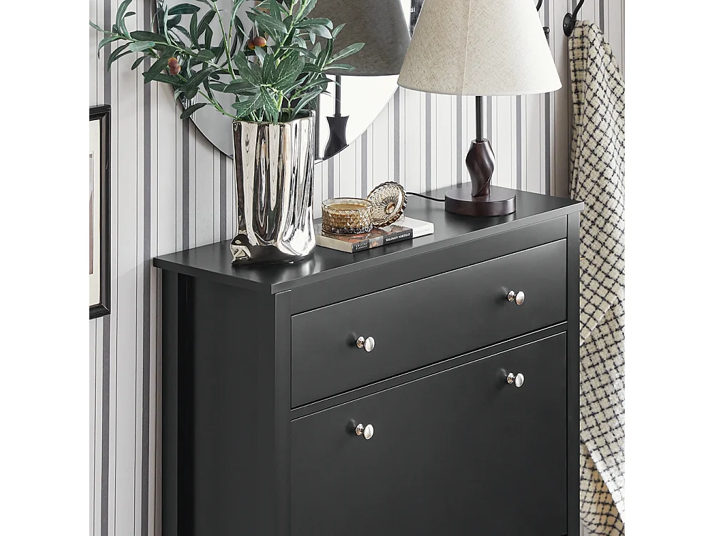 SoBuy Schoenenkast Schoenenkast Schoenenopbergkast 2 kleppen Entreekast Schoenenopbergkast met grote zwarte lade – 80x25x108 cm, FSR89-SCH