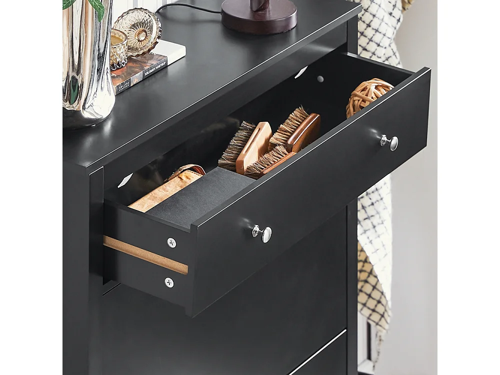 SoBuy Schoenenkast Schoenenkast Schoenenopbergkast 2 kleppen Entreekast Schoenenopbergkast met grote zwarte lade – 80x25x108 cm, FSR89-SCH