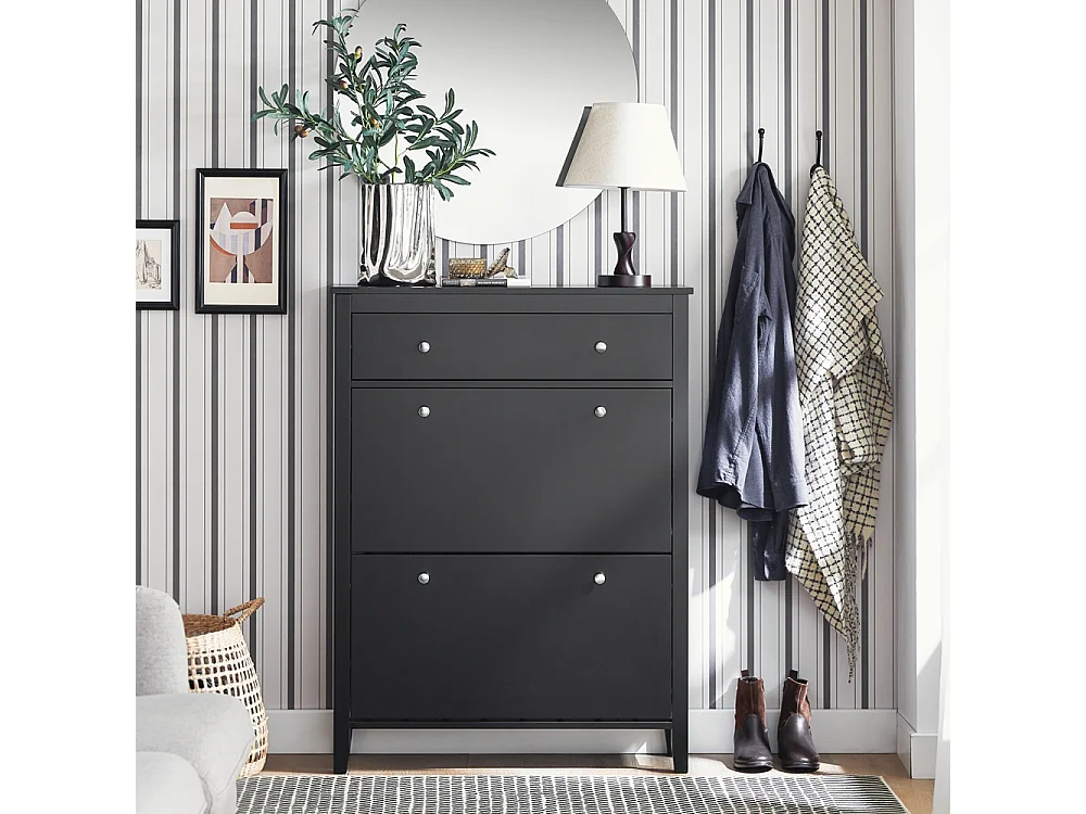 SoBuy FSR89-SCH Armoire à Chaussures Meuble de Rangement à Chaussures 2 abattants Meuble d'entrée Coffre Rangement