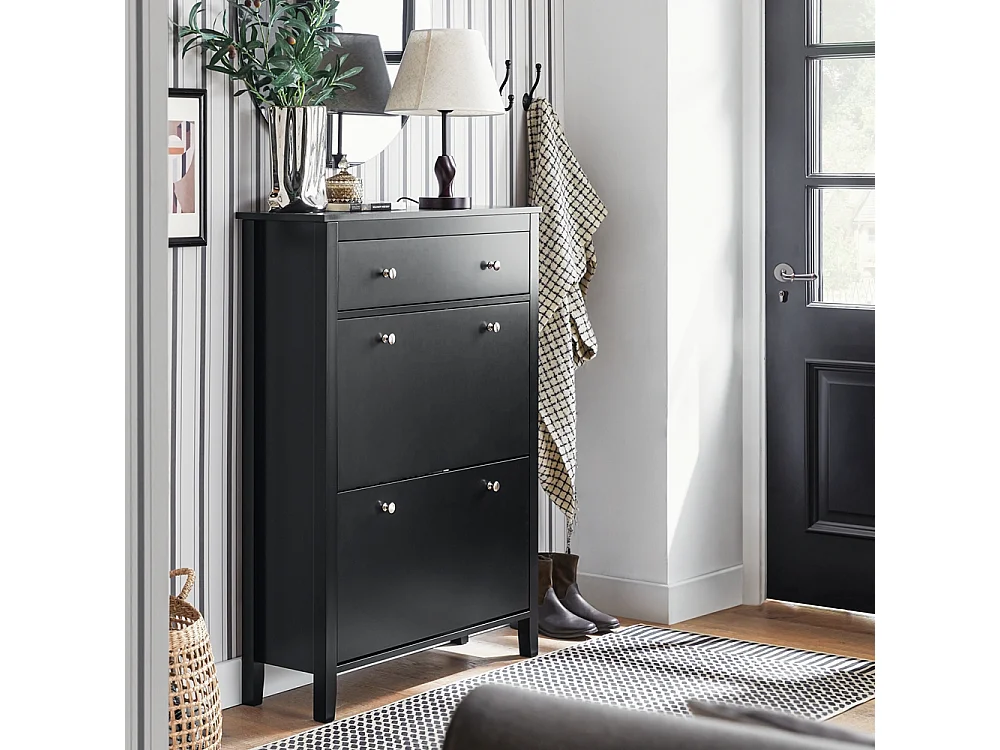 SoBuy FSR89-SCH Armoire à Chaussures Meuble de Rangement à Chaussures 2 abattants Meuble d'entrée Coffre Rangement