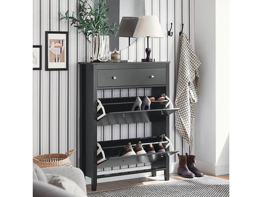 SoBuy FSR89-SCH Armoire à Chaussures Meuble de Rangement à Chaussures 2 abattants Meuble d'entrée Coffre Rangement