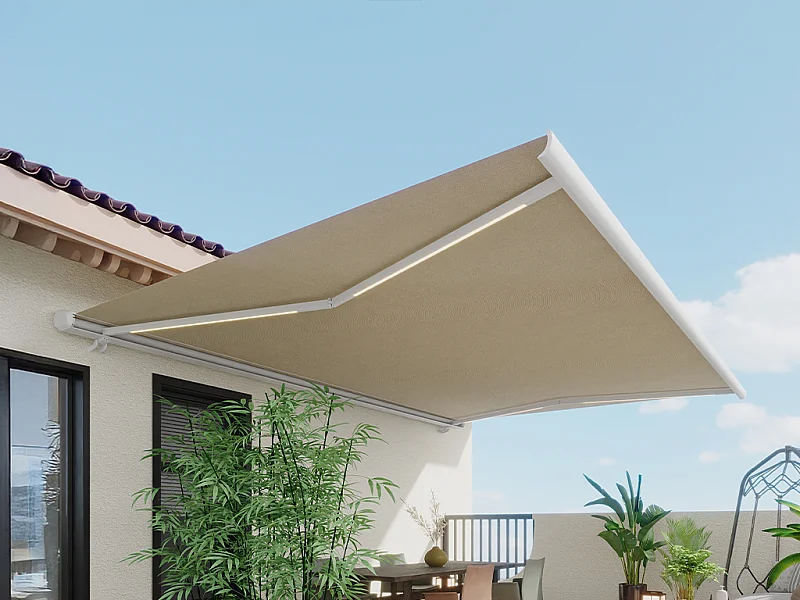 Toldo motorizado con leds y cofre integrado 5 x 3,5 m - lona acrílica beige - GALAXA