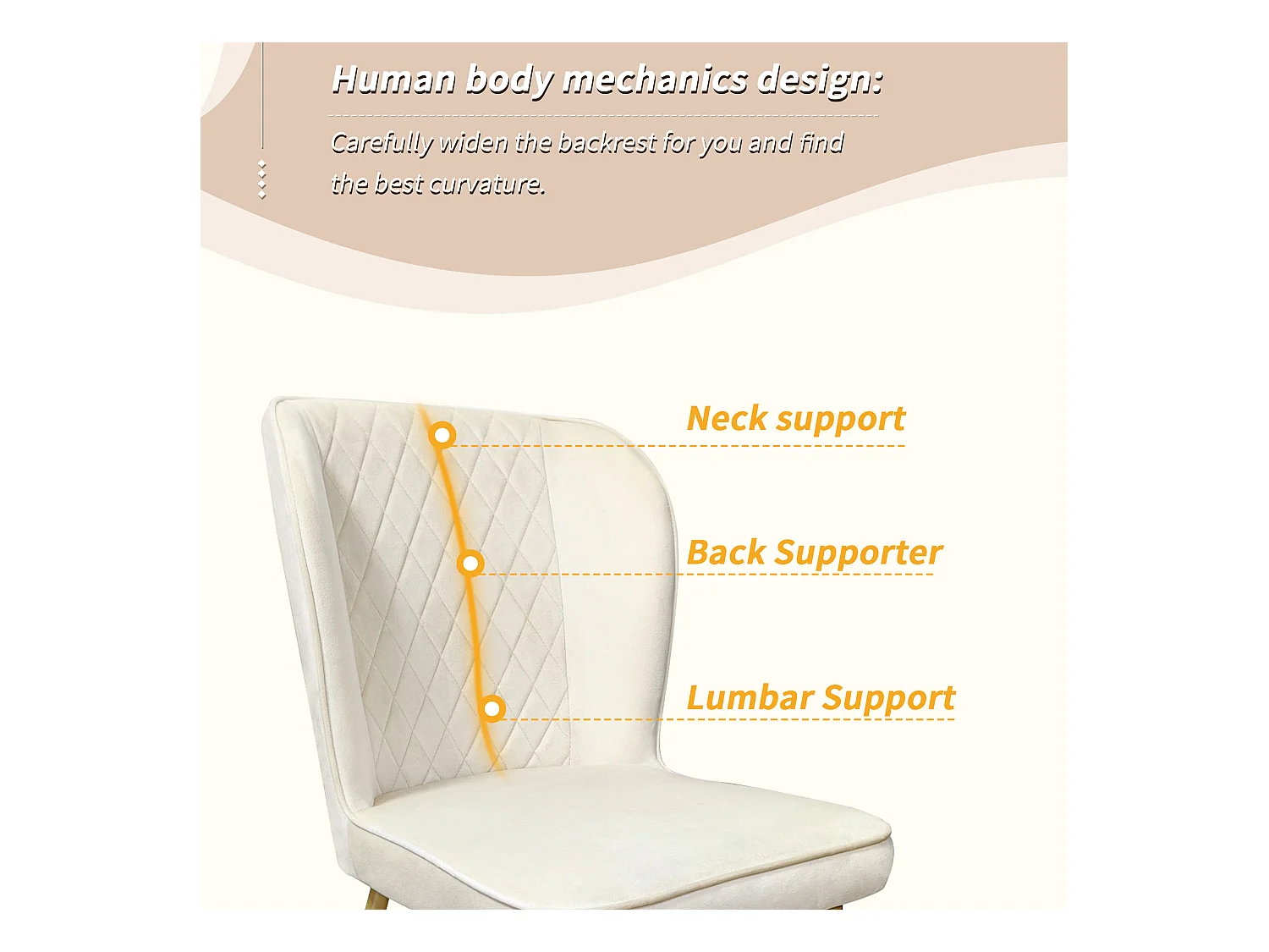 Lot de 6 Chaises rembourrées en velours - structure en métal - Beige
