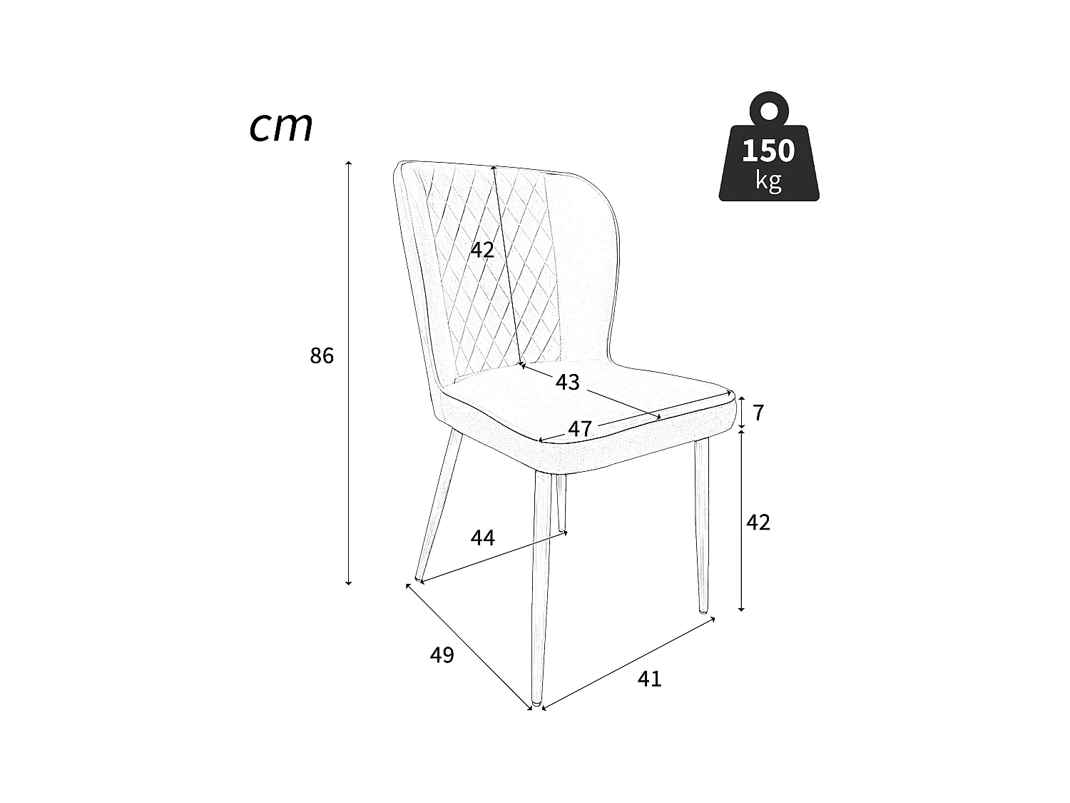 Lot de 6 Chaises rembourrées en velours - structure en métal - Beige
