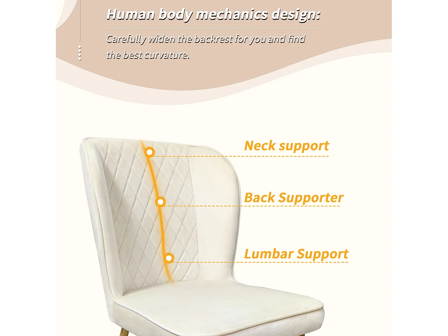 Lot de 6 Chaises rembourrées en velours - structure en métal - Beige