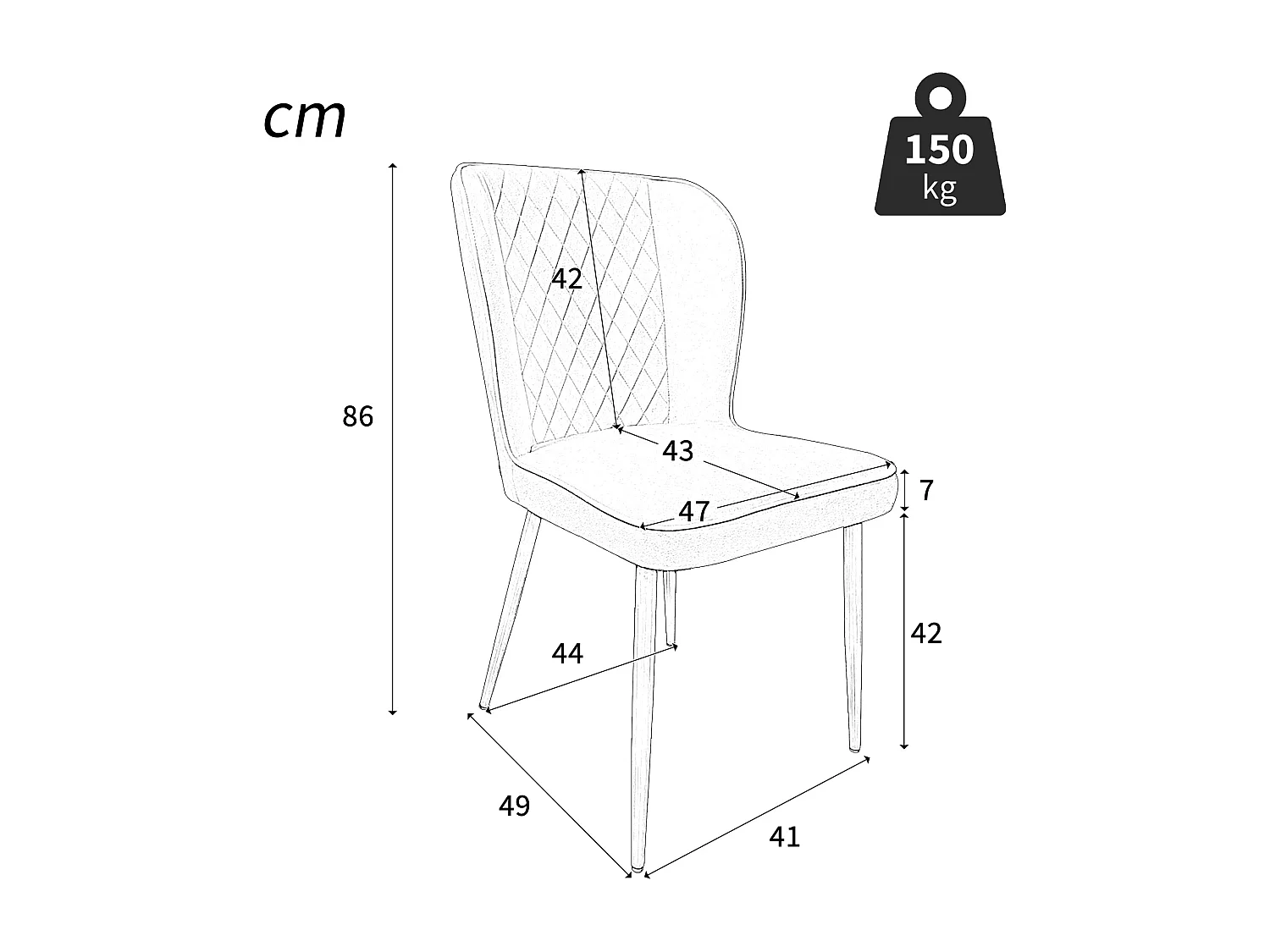 Lot de 6 Chaises rembourrées en velours - structure en métal - Beige