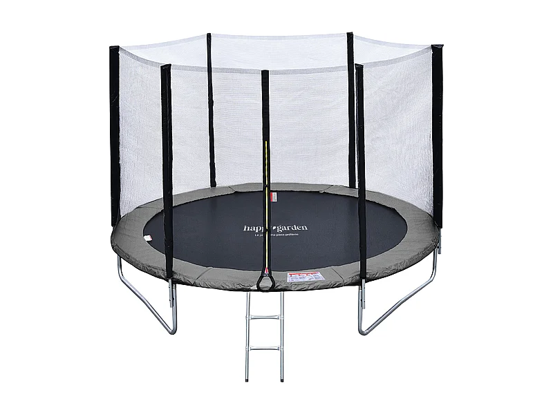 Trampoline 180cm omkeerbaar grijs / roze CAIRNS + net, ladder, hoes en verankeringsset