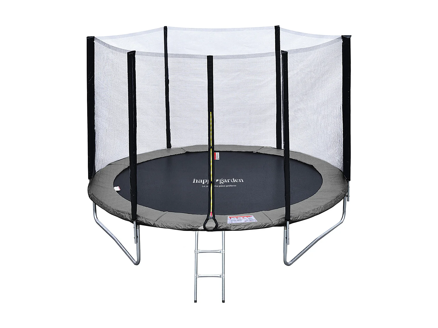 Cama elástica de 180 cm reversible gris / rosa CAIRNS + red de seguridad + escalera + lona + kit de anclaje.