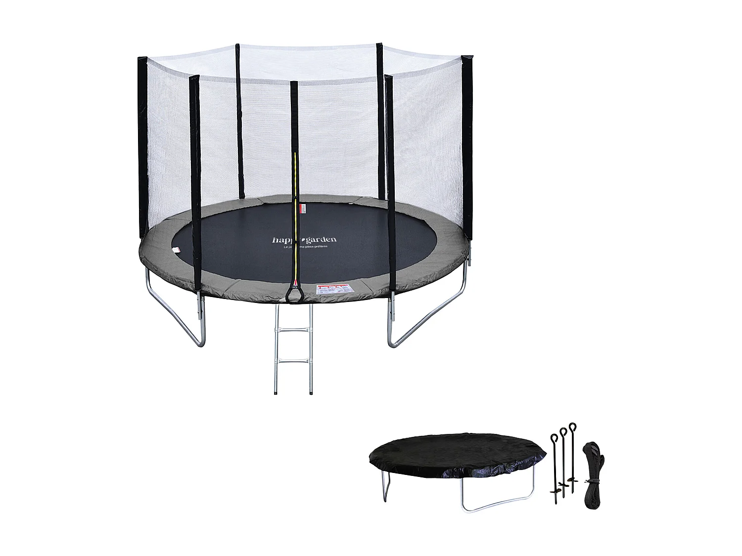 Trampoline 180cm omkeerbaar roze/grijs CAIRNS + net, ladder, hoes en verankeringsset