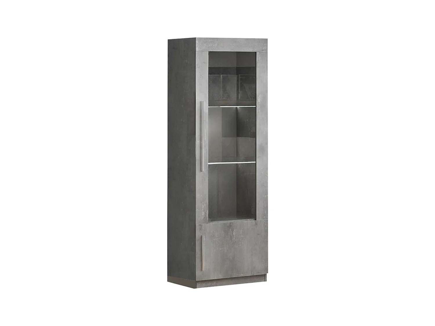 CLARK - Vitrine Droite Laquée Effet Marbre Poignées Métal avec Leds