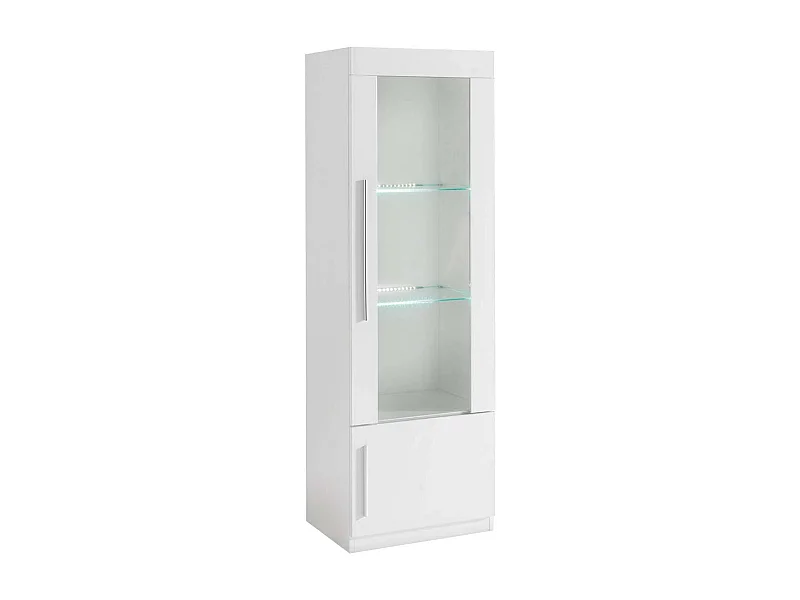 CLARK - Vitrine Droite Laquée Blanc Poignées Métal avec Leds