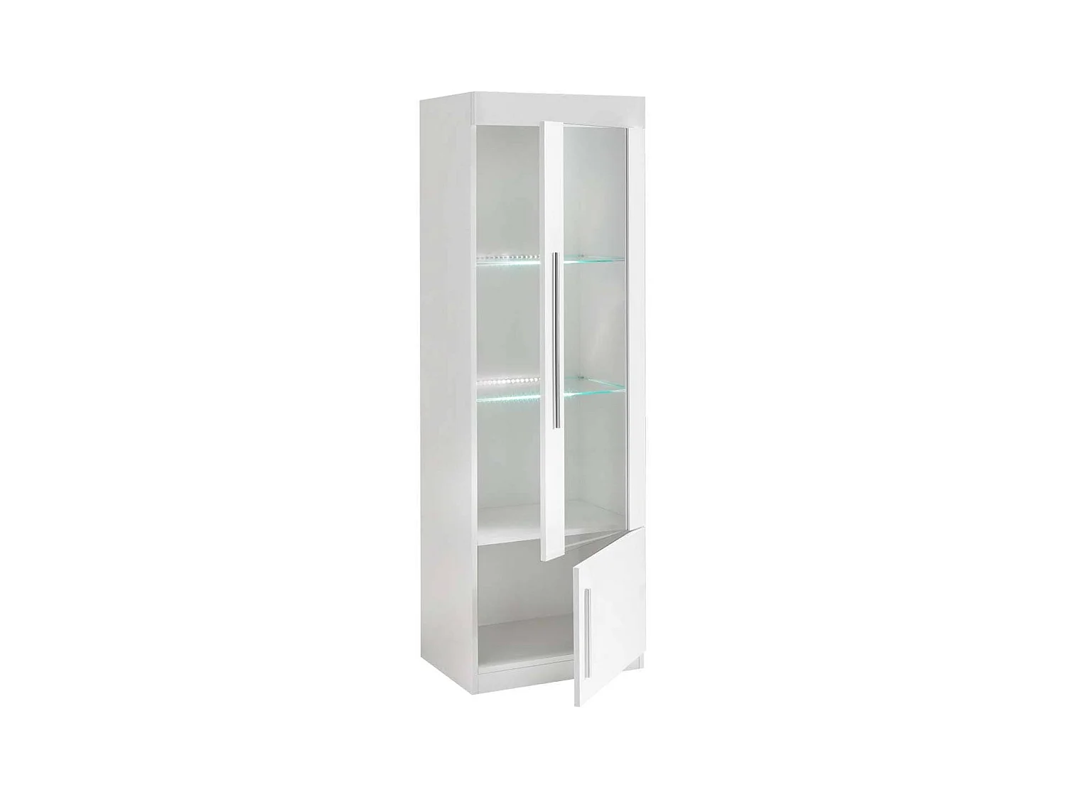 CLARK - Vitrine Droite Laquée Blanc Poignées Métal avec Leds