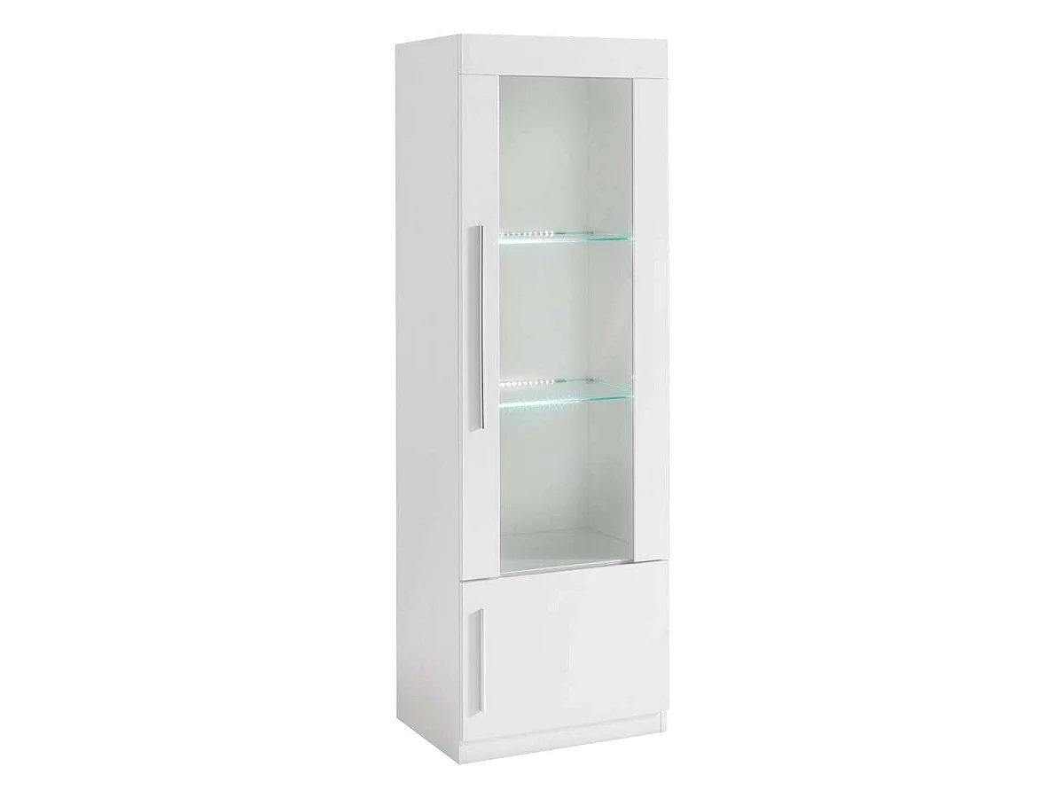 CLARK - Vitrine Droite Laquée Blanc Poignées Métal avec Leds