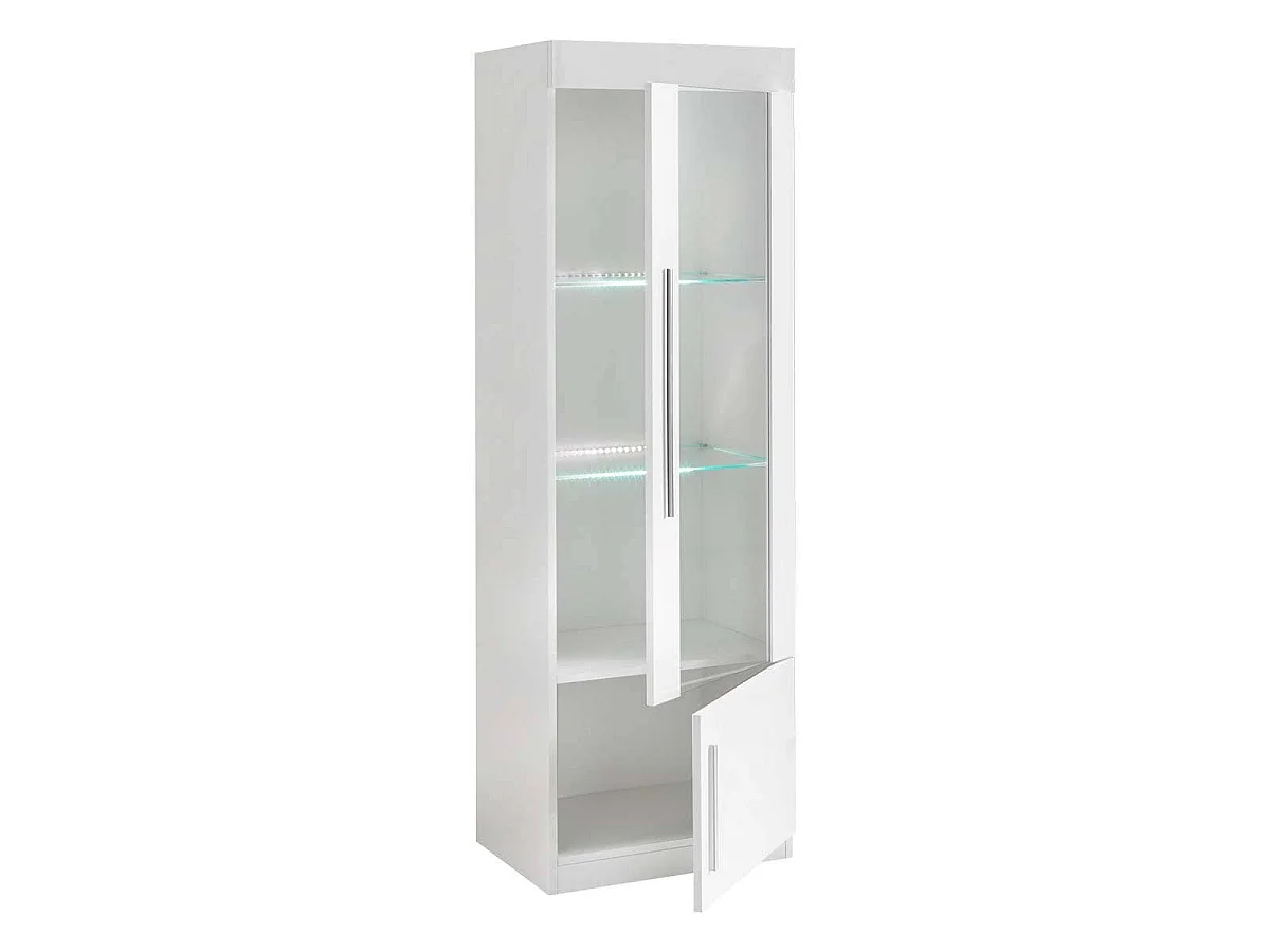 CLARK - Vitrine Droite Laquée Blanc Poignées Métal avec Leds