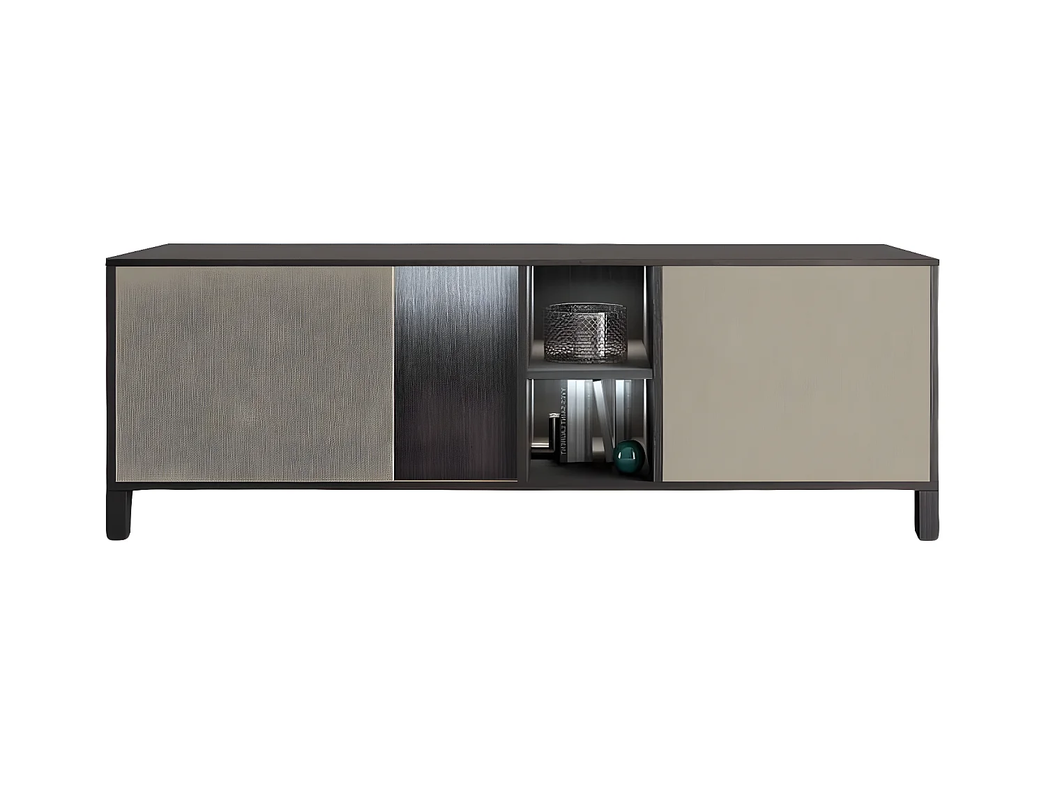 MANTA - Meuble TV 2 Portes Aspect Chêne Foncé et Champagne avec Leds