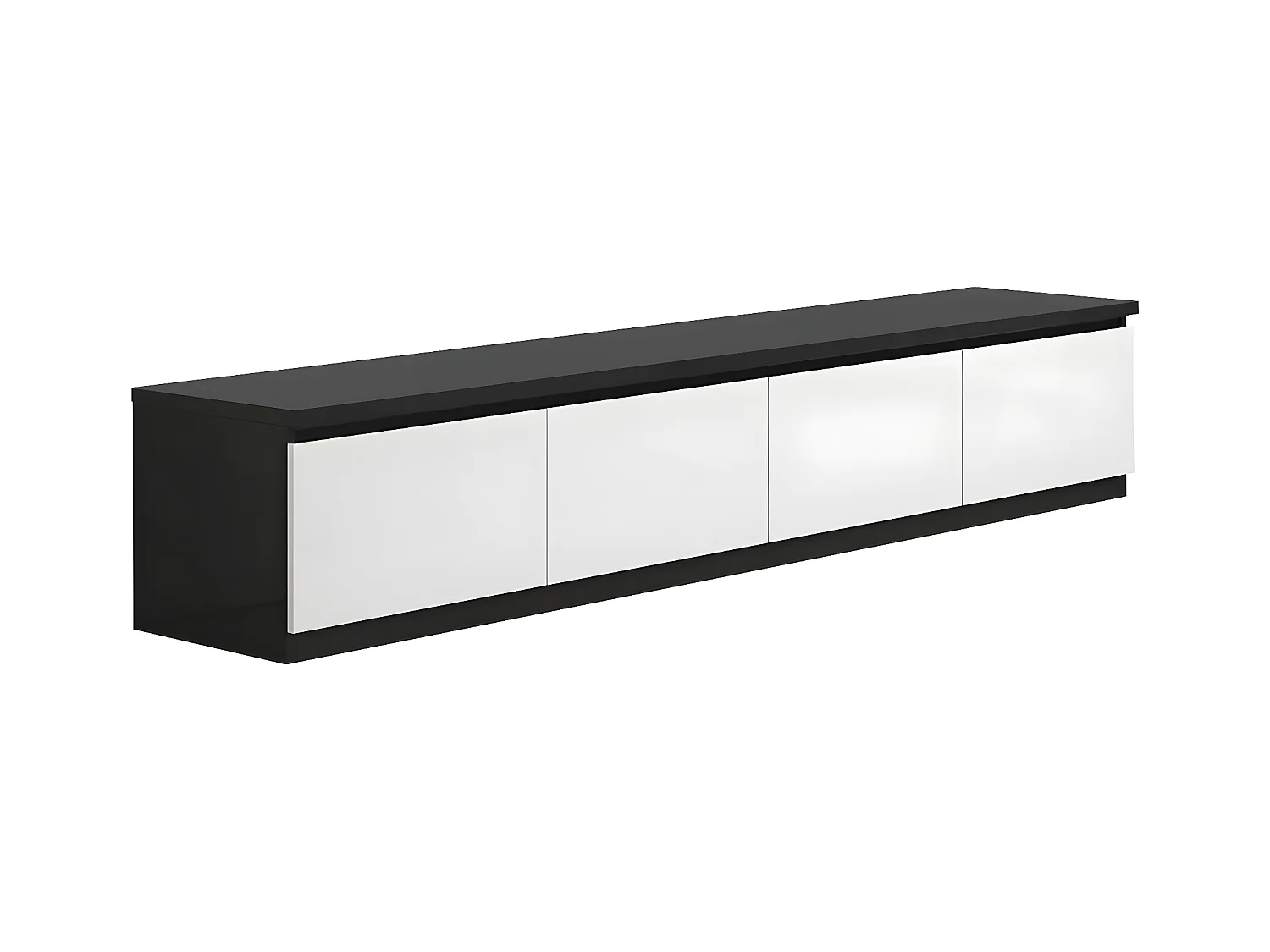 DEYTON - Meuble TV 4 Portes Laqué Noir et Blanc Brillant
