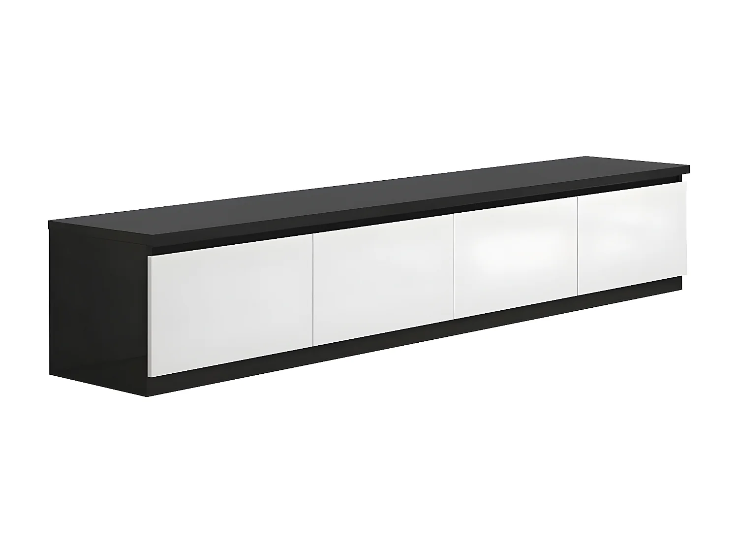 DEYTON - Meuble TV 4 Portes Laqué Noir et Blanc Brillant