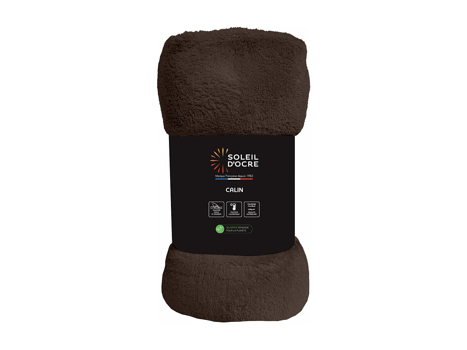 Manta de franela 220x240 cm marrón CALIN, de Soleil d'Ocre