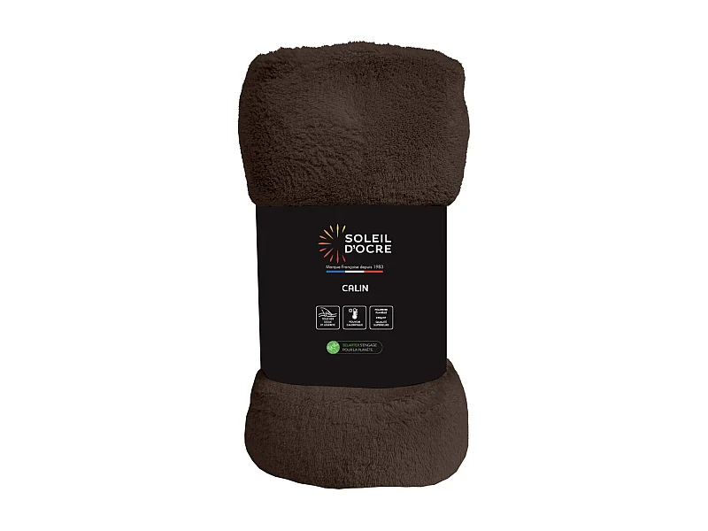 Manta de franela 220x240 cm marrón CALIN, por Soleil d'Ocre