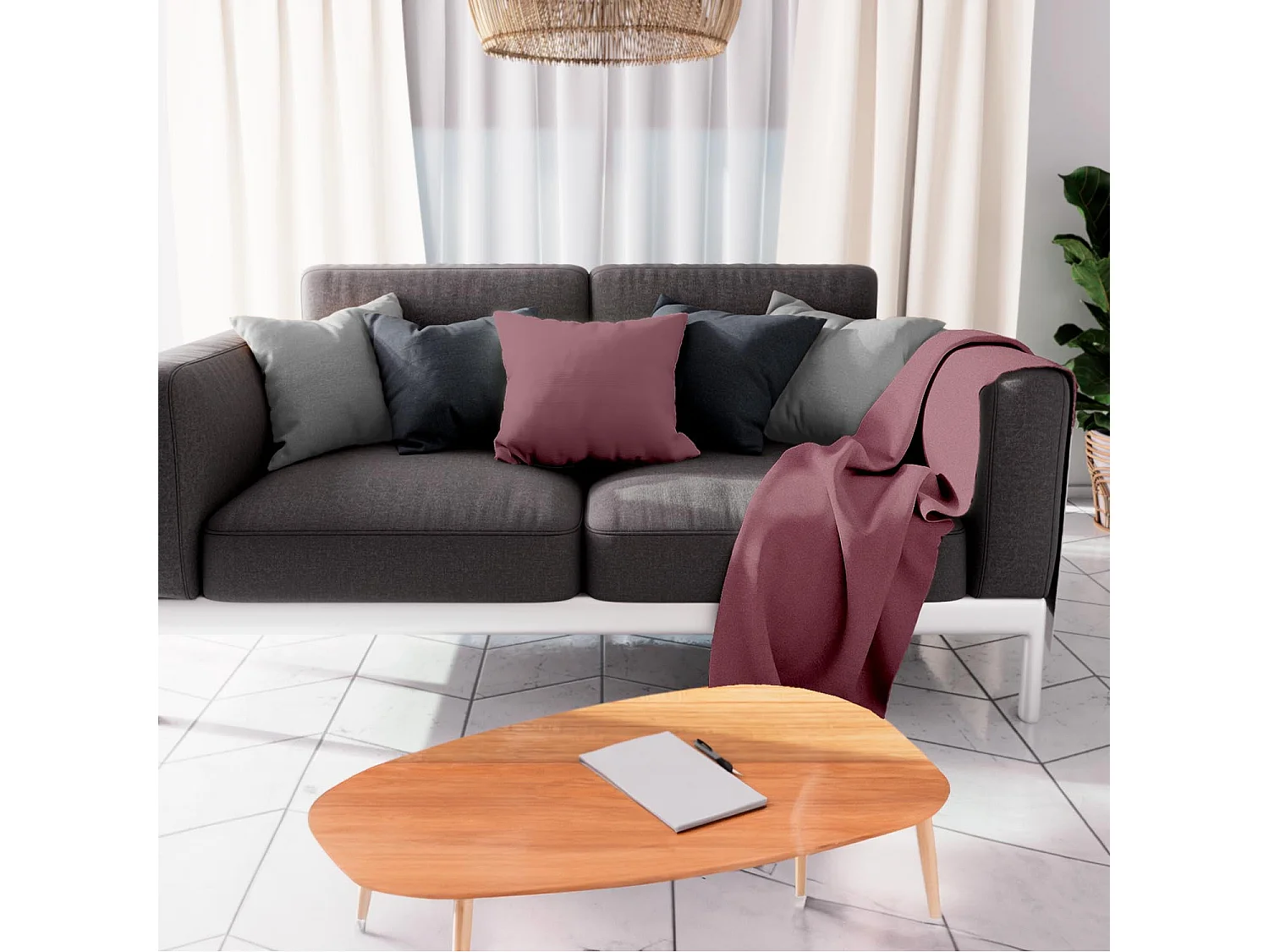 Jeté de lit ou canapé 180x220 cm ADELE framboise , par Soleil d'ocre