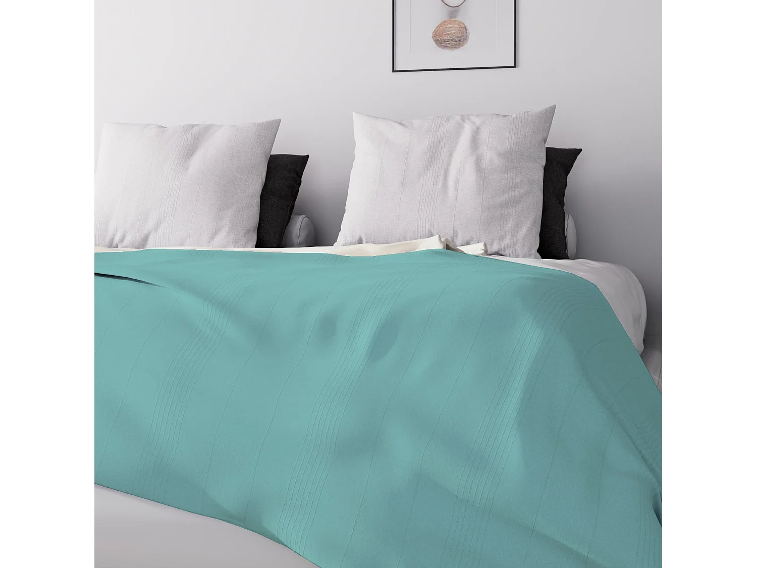 Jeté de lit ou canapé 220x240 cm ADELE bleu lagon, par Soleil d'ocre