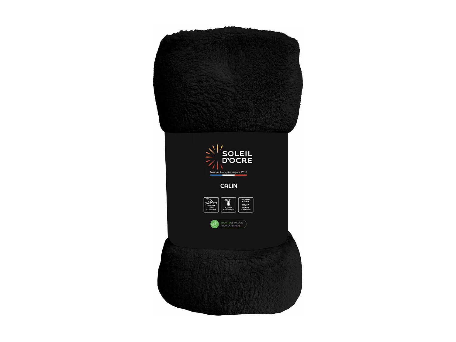 Manta de franela 220x240 cm Negro CALIN, de Soleil d'Ocre