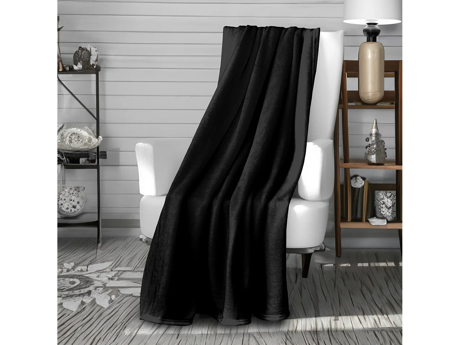 Manta de franela 220x240 cm Negro CALIN, por Soleil d'Ocre