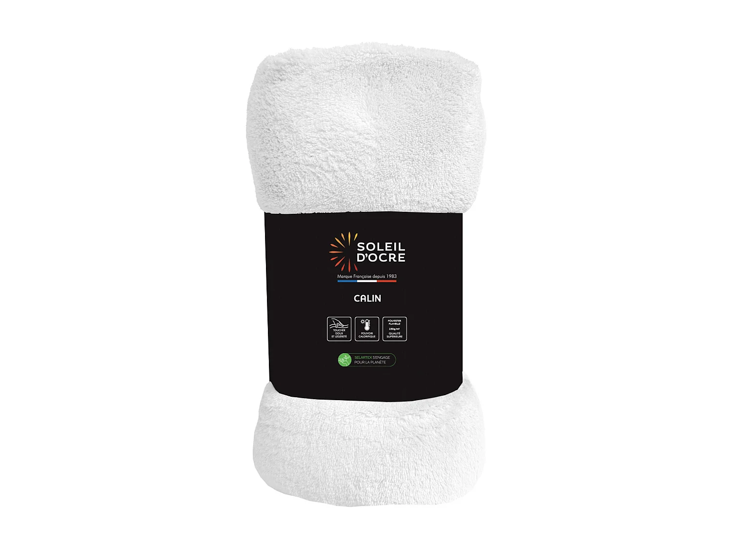 Manta de franela 180x220 cm blanco CALIN, por Soleil d'Ocre