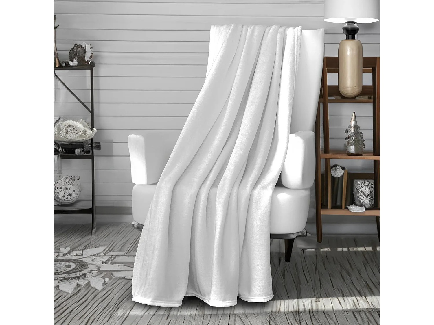 Manta de franela 180x220 cm blanco CALIN, por Soleil d'Ocre