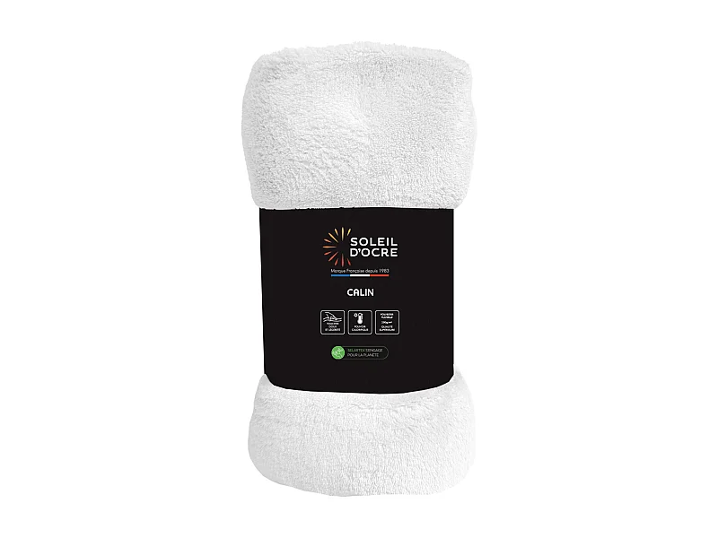 Manta de franela 180x220 cm blanco CALIN, por Soleil d'Ocre