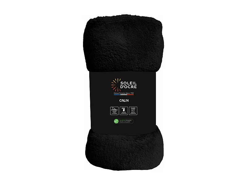 Manta de franela 180x220 cm CALIN Negro, de Soleil d'Ocre