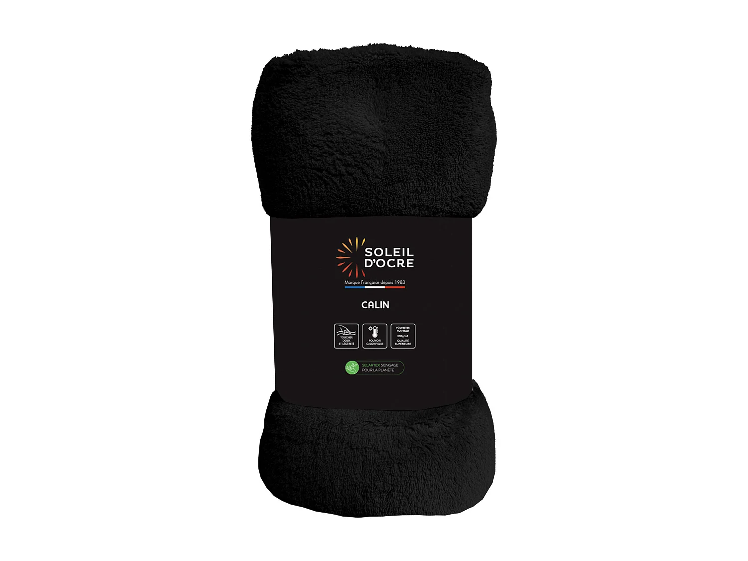 Manta de franela 180x220 cm CALIN Negro, por Soleil d'Ocre