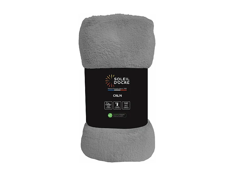 Manta de franela 180x220 cm CALIN gris, de Soleil d'Ocre