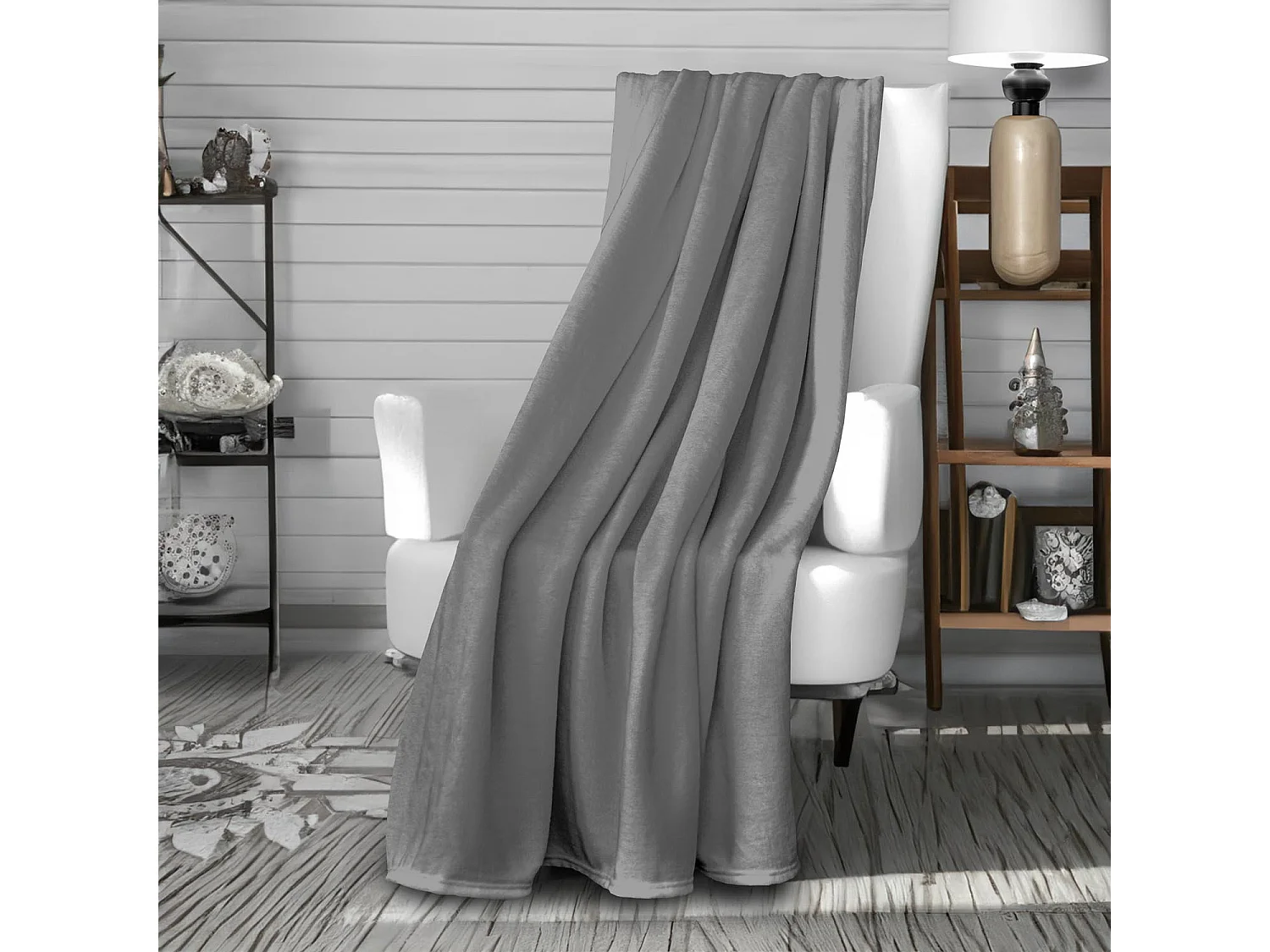 Manta de franela 180x220 cm CALIN gris, por Soleil d'Ocre